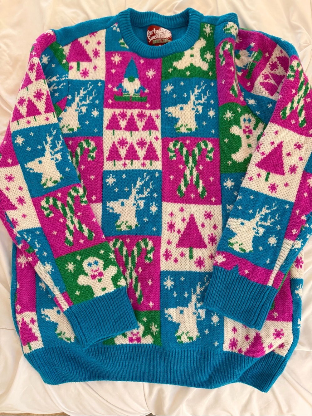 Women's Bright Holiday Knit Sweater - Teal/Magenta/White